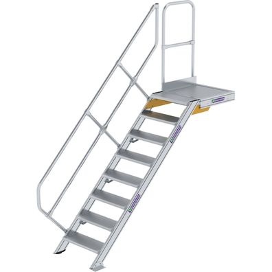 Günzburger Steigtechnik Treppe mit Plattform 45° Stufenbreite 600 mm 8 Stufen Alumini