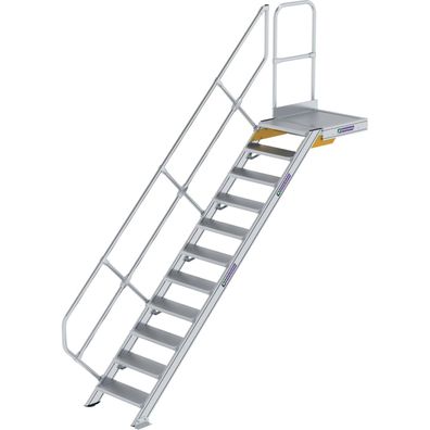 Günzburger Steigtechnik Treppe mit Plattform 45° Stufenbreite 600 mm 11 Stufen Alumin