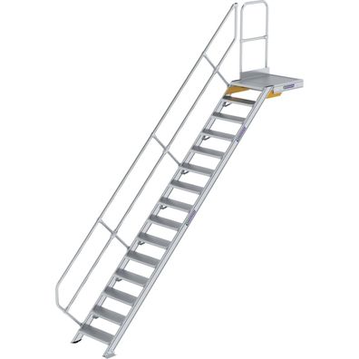 Günzburger Steigtechnik Treppe mit Plattform 45° Stufenbreite 600 mm 15 Stufen Alumin