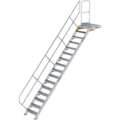 Günzburger Steigtechnik Treppe mit Plattform 45° Stufenbreite 600 mm 16 Stufen Alumin