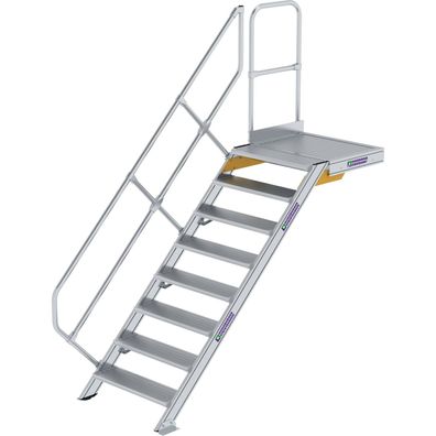 Günzburger Steigtechnik Treppe mit Plattform 45° Stufenbreite 800 mm 8 Stufen Alumini