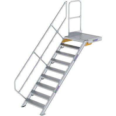 Günzburger Steigtechnik Treppe mit Plattform 45° Stufenbreite 800 mm 9 Stufen Alumini