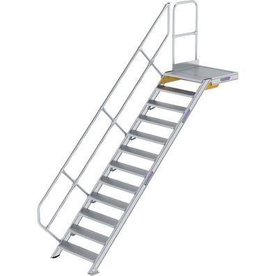 Günzburger Steigtechnik Treppe mit Plattform 45° Stufenbreite 800 mm 12 Stufen Alumin