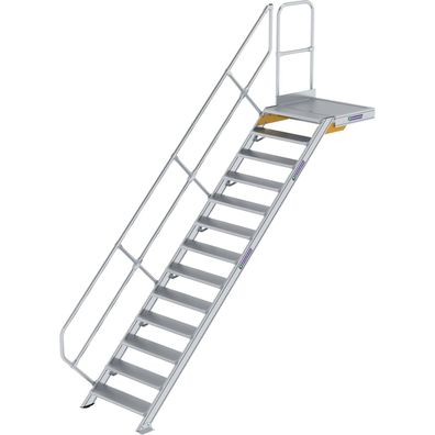 Günzburger Steigtechnik Treppe mit Plattform 45° Stufenbreite 800 mm 13 Stufen Alumin