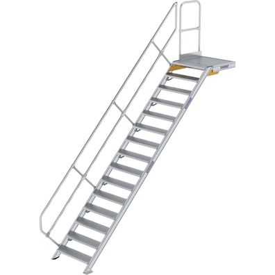 Günzburger Steigtechnik Treppe mit Plattform 45° Stufenbreite 800 mm 15 Stufen Alumin