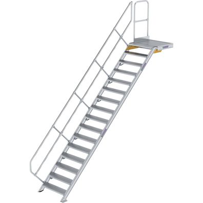 Günzburger Steigtechnik Treppe mit Plattform 45° Stufenbreite 800 mm 16 Stufen Alumin