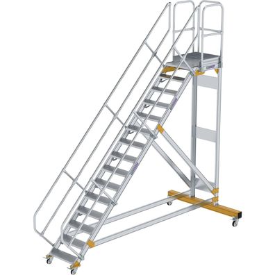 Günzburger Steigtechnik Plattformtreppe 45° fahrbar Stufenbreite 0,6 m 15 Stufen Alum