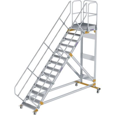 Günzburger Steigtechnik Plattformtreppe 45° fahrbar Stufenbreite 0,8 m 14 Stufen Alum