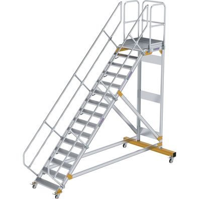 Günzburger Steigtechnik Plattformtreppe 45° fahrbar Stufenbreite 0,8 m 15 Stufen Alum