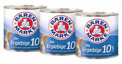 Bärenmarke 10191 Kaffeesahne Ergiebige Kaffee-Milch 10% Fett - 3 Dosen à 170 g