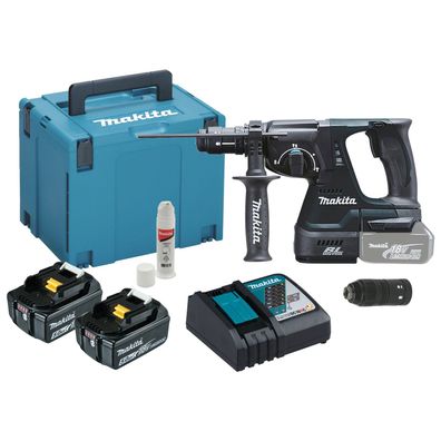 Makita DHR243RTJB Akku-Kombihammer SDS-Plus schwarz 18V / 2x 5,0 Ah Akku & Ladegerät