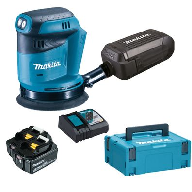 Makita DBO180RTJ Akku-Exzenterschleifer 18 V / 2 x 5,0 Ah Akkus + Ladegerät im Makpac