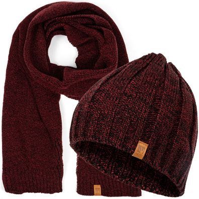 Herren Mütze Schal Set Beanie Winter Strickmütze mit Winterschal Premium Qualität