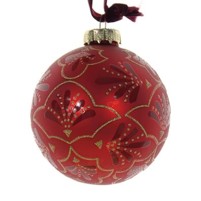 Decoris® Weihnachtskugel Rot mit goldfarbenen Ornamenten Ø 8 cm - Glas