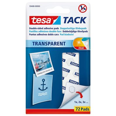 Tesa Tack doppelseitige Klebepads transparent 72 Pads Wiederverwendbar