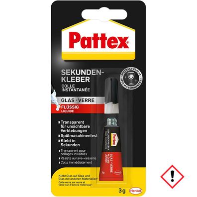 Pattex Sekundenkleber Glas Spülmaschinenfest Lösemittelfrei 3g