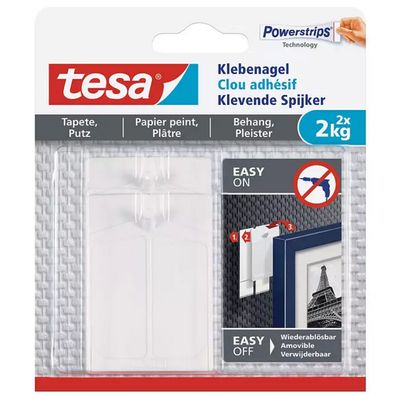 tesa Klebenagel für Tapeten und Putz Haltekraft 2 Kg 2 Nägel 6 Stripes