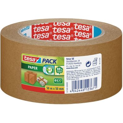 Tesa Pack Paper eco logo Klebeband für Verpackung 50m x 50mm