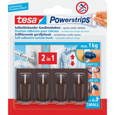 tesa Powerstrips Selbstklebender Gardinenhaken UV Beständig braun