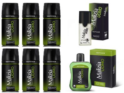 Malizia Uomo Vetyver SET 6x150ml Deo + 1x50ml EdT Parfum + 1x100ml After Shave