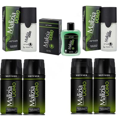 Malizia Uomo Vetyver Set 4 Deo + 2 Edt Parfüm + 1 After Shave Tonic Lotion