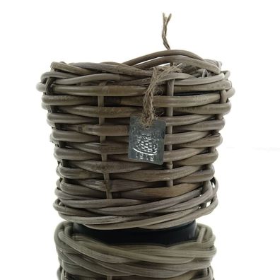 VAN DER LEEDEN DRYPOT® Rattan Pflanzgefäß Grau ca. Ø 17 cm - Sylter Körbe