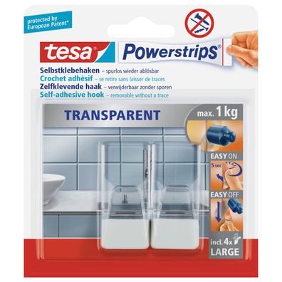 tesa Powerstrips Selbstklebehaken Transparent weiss Inhalt 2 Stück