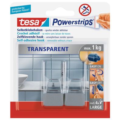 Powerstrips Haken transparent chrom Selbstklebehaken Kunststoff