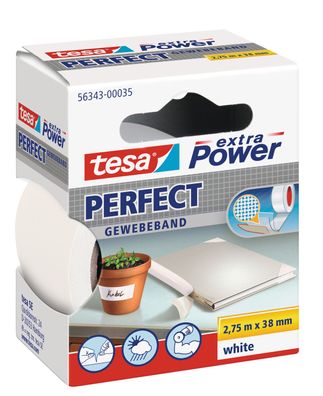 Tesa extra Power Perfekt Gewebeklebeband weiss 2.75 m x 28 mm