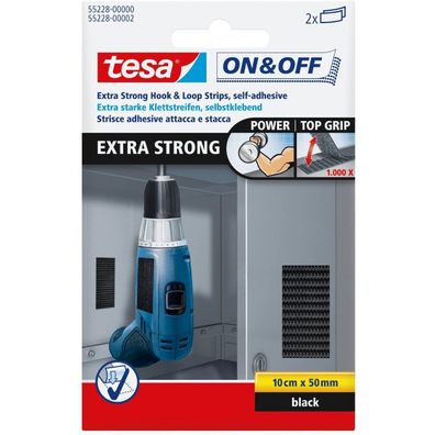 tesa On and Off Extra Starke Klettstreifen schwarz 100mm x 50mm