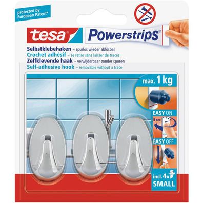 tesa Powerstrips Selbstklebehaken Small Oval chrom Kunststoff