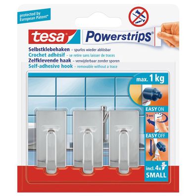 tesa Powerstrips Haken Small Classic chrom eckig Selbstklebehaken