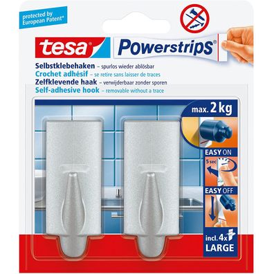 tesa Powerstrips Selbstklebehaken Large Chrom wieder abloesbar