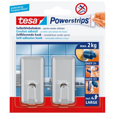tesa Powerstrips Selbstklebehaken Large Classic chrom Haken 2 Stück