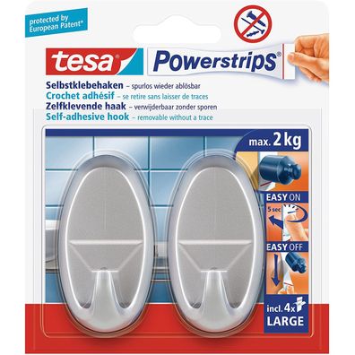 tesa Powerstrips Selbstklebehaken Large Oval matt chrom Kunststoff