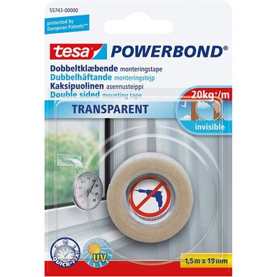 tesa Powerbond Doppelseitiges Montageband transparent 1.5m x 19mm