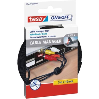 Tesa Cable Manager universal schwarz On und Off Klettkabelbinder