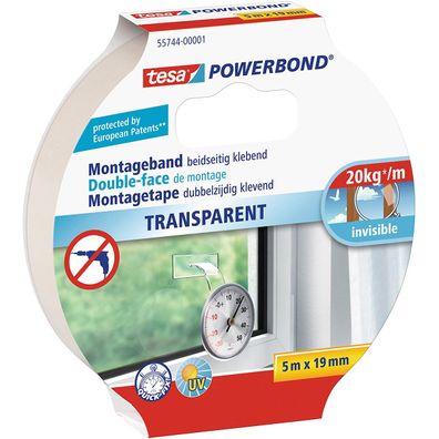 tesa Powerbond Doppelseitiges Montageband transparent 5m x 19mm