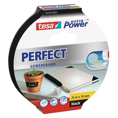 Tesa Extra Power Perfect Gewebeband reißfest schwarz 25m x 19mm