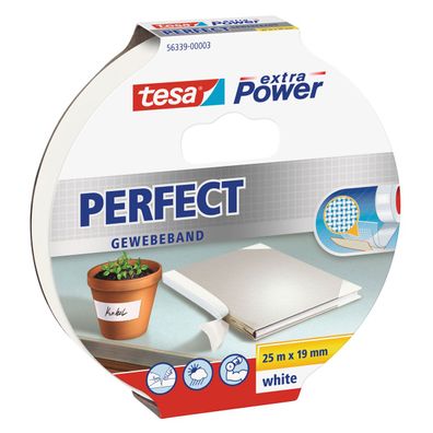 Tesa Extra Power Perfect Gewebeband reißfest weiss 25m x 19mm