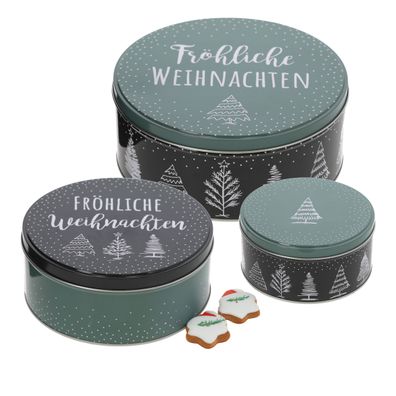 Metall Gebäck Dose 3er Set - Fröhliche Weihnachten - Keks Plätzchen Behälter