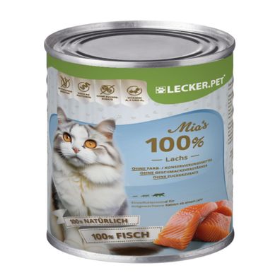 6 - 24 Stk. Lecker. Pet® Mia's 100 % Lachs Katzennassfutter - je 400 g in Dose