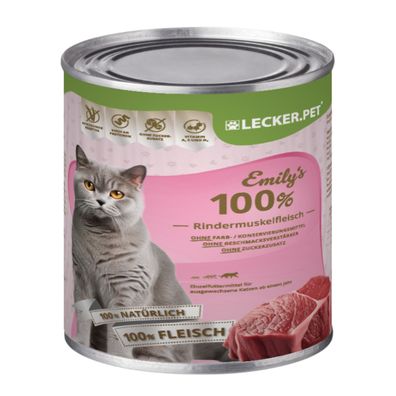 6 - 24 Stk. Lecker. Pet® Emily's 100 % Rindermuskelfleisch Katzennassfutter - je