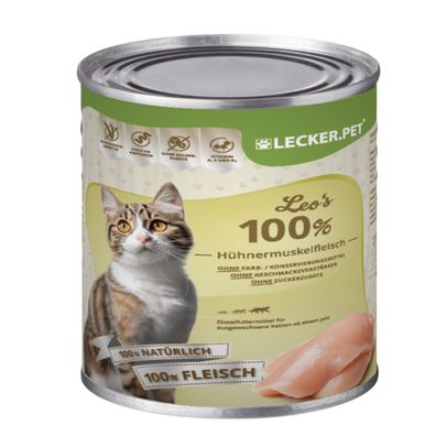 6 - 24 Stk. Lecker. Pet® Leo's 100 % Hühnermuskelfleisch Katzennassfutter - je 400