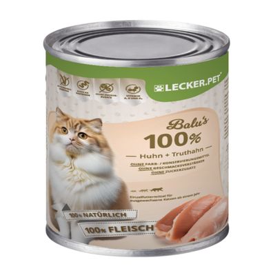 6 - 24 Stk. Lecker. Pet® Balu's 100 % Huhn und Truthahn Katzennassfutter - je 400