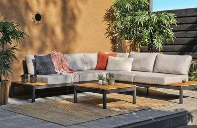 Gartenecksofa Villa mit Kissen und Couchtisch, Anthrazit