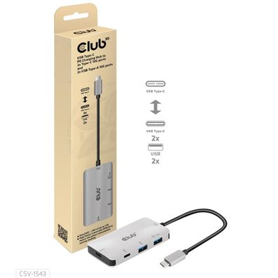 Club 3D CSV-1543 Club3D Adapter USB 3.1 Typ C > 2x USB C + 2x USB A Lade Hub retail