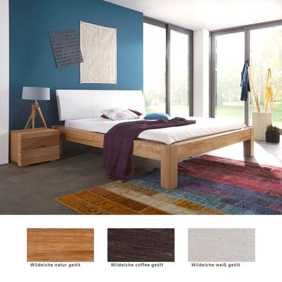 Massivholzbett Lyss Premium + Nachttisch Eiche Farbe + Größe nach Wahl