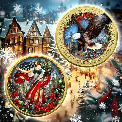 Silbermünze 1 oz Merry Christmas Frohe Weihnachten American Eagle 2024 gilded color