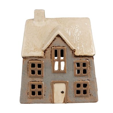 Clayre & Eef Teelichthalter Haus 15x10x17 cm Grau Beige Keramik (Gr. 15x10x17 cm)